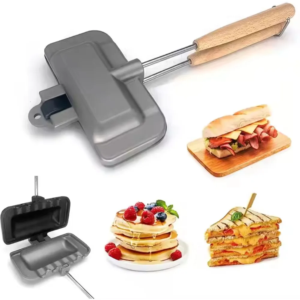 Breakfast Sandwich Maker - Dubbelzijdige Sandwichpan met Anti-aanbaklaag, Opvouwbare Grillpan